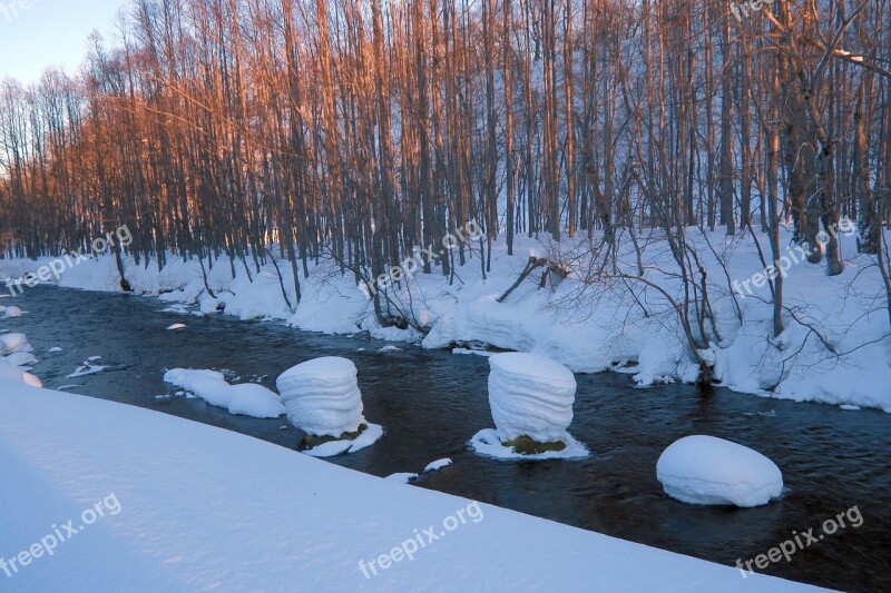 Winter River Beach Snow Ice