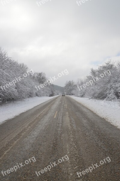 Winter Road Road Winter Trees Winter Landscape