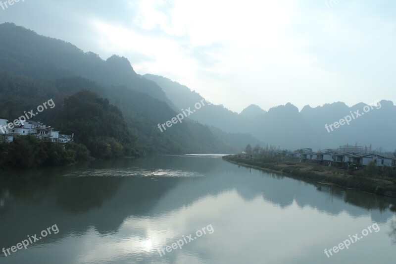 River Distant Hills Reflection Free Photos