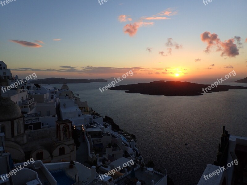 Sunset Santorini Ile Greece Mediterranean