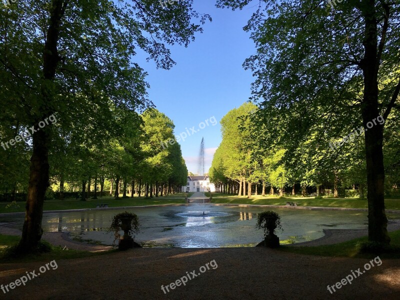 Estate Garden Trees Fountain Landscape Design