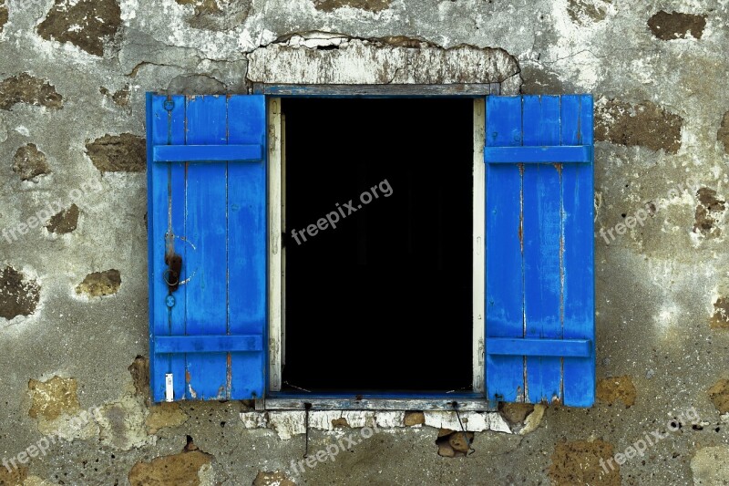 Window Wooden Blue Wall Architecture