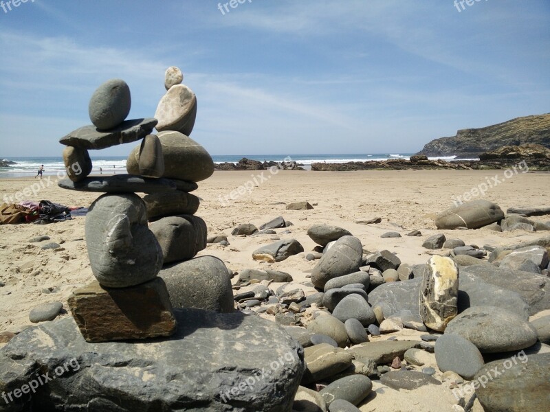 Blue Beach Stones Sand Sea