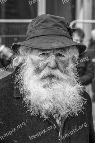 B W Man Old Beard People