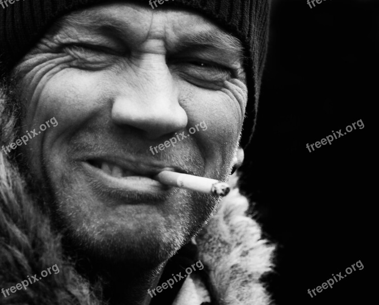 Men's Face Smoking Black White Man Cigarette