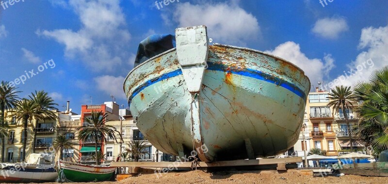 Boat Old Wooden Beach Barcelona Free Photos