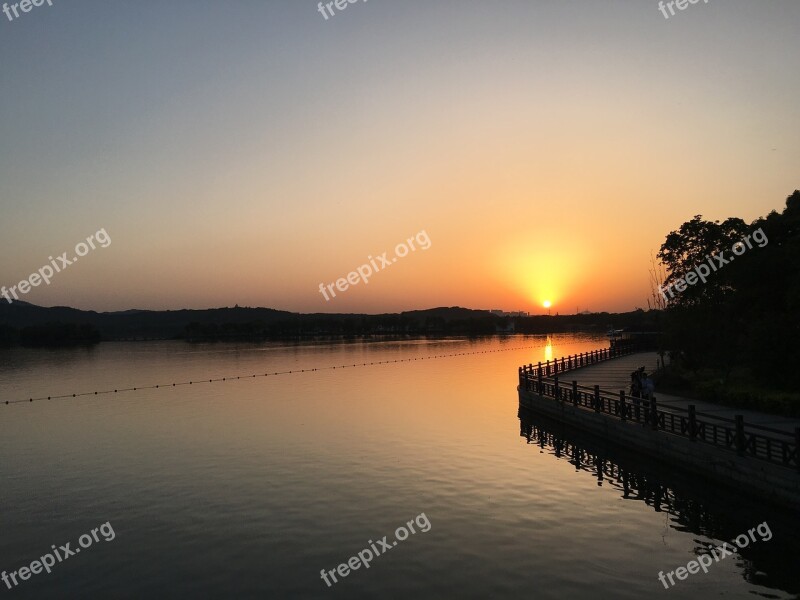 Sunset Lakefront Taihu Lake Suzhou Early Summer