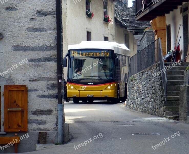 Swiss Postbus Village Narrow Road Free Photos