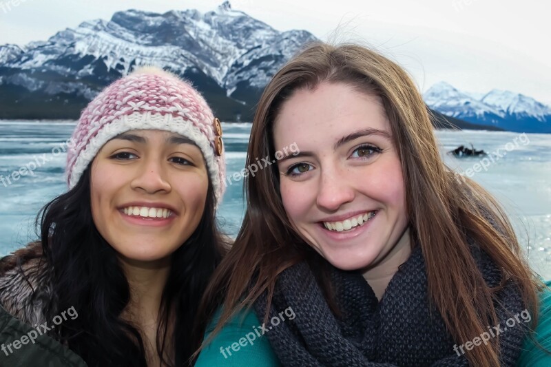 Abraham Lake Selfie Mountain Free Photos