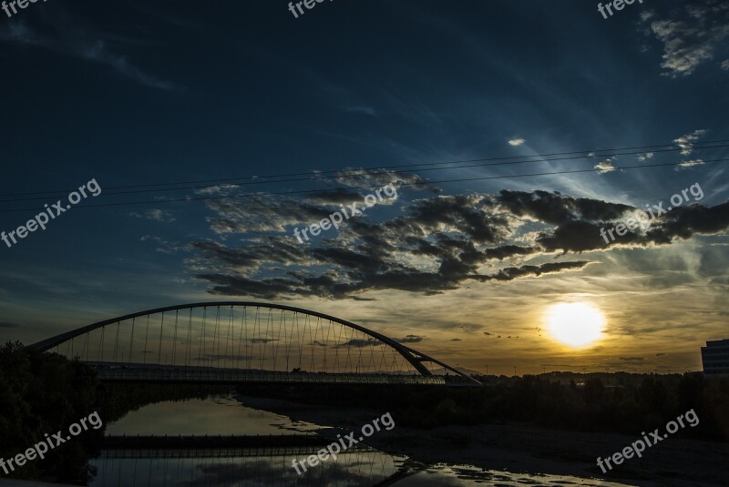 Sunset River Ebro Landscape Nature