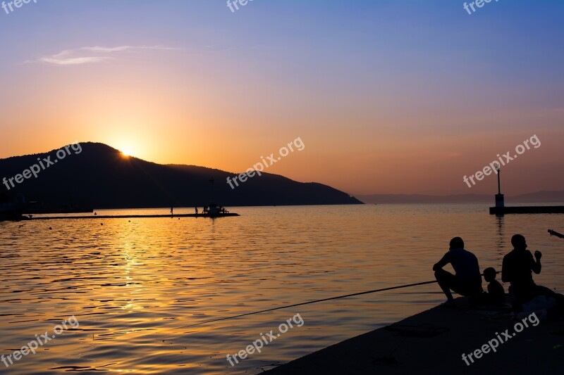 Aegean Sea Back Lit Color Image Copy Space Dusk