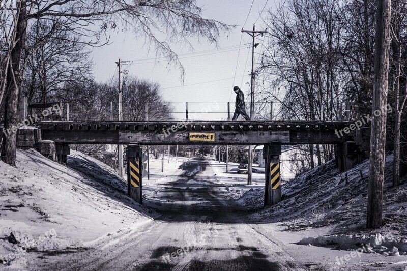 Ladder Snow Gray Skies Free Photos