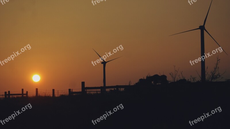 Wind Mills Solar Power Sunrise Wind Energy