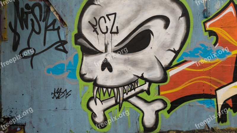 Graffiti Decoration Skull And Crossbones Painted Wall