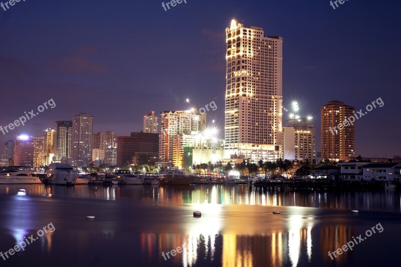 Manila Manila Bay Big City Night Skyscraper