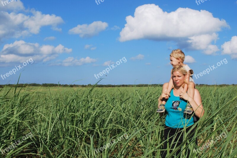 Mother Son Sugar Cane Field Love