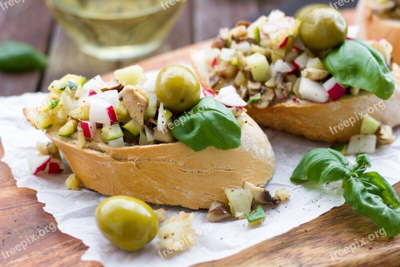 Bread White Bread Roll Bruschetta Vegetables