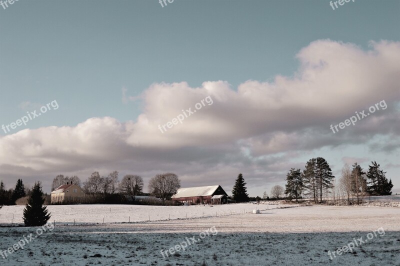 Landscapes Winter House Farm Building