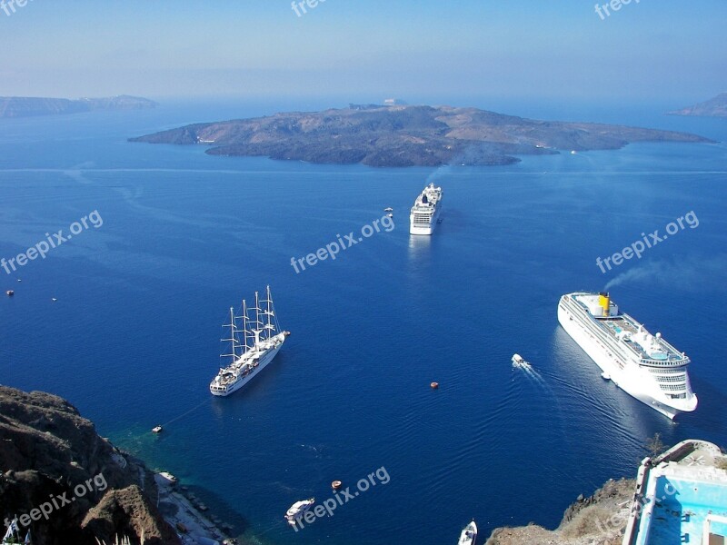 Cruise Ships Greece Cyclades Santorini Aegean Sea