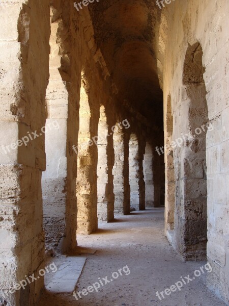 Roman Ruins Ancient Corridor Light Shadow