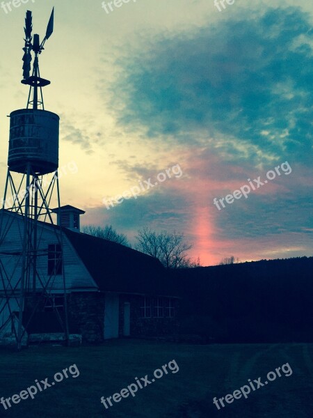 Sunset Farm Homestead Landscape Sunlight