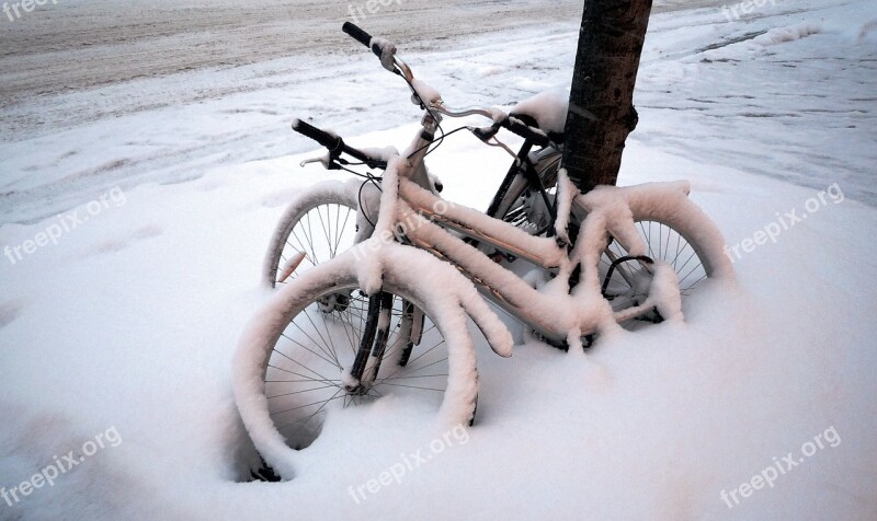 Bikes Bicycles Bike Snow Winter