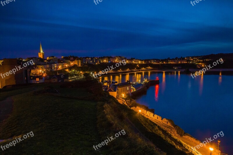 Bay In The Evening Tenby Ocean Lights