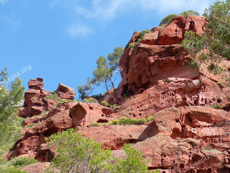 Red Sandstone Red Rocks Forms Erosion Texture Montsant