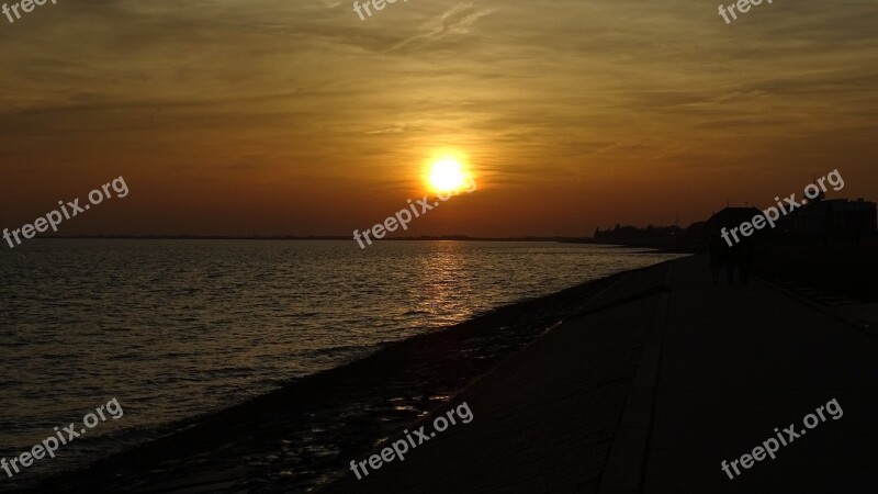 Sunset Sea Wilhelmshaven Evening Sky Beach