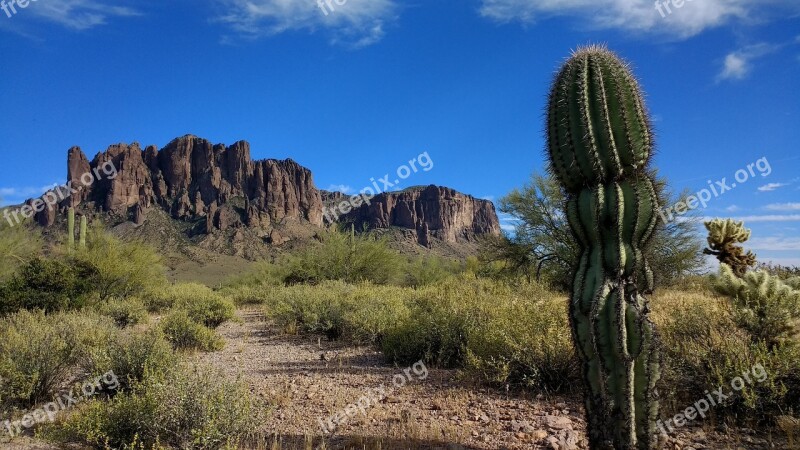 Superstition Mountain Cactus Blue Desert Arizona