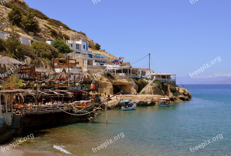 Crete Matala Greek Island Tavern Idyllic