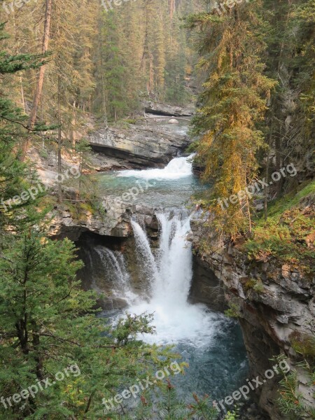 Canada Nature Waterfall Alberta Johnston Canyon