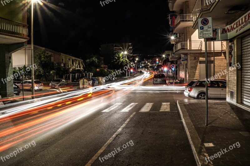 Road Lights Long Exposure Night Italy