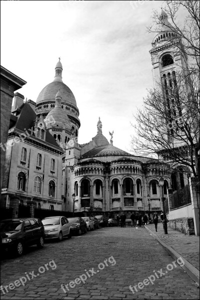 Paris Black White Sacred Heart Montmartre Basilica