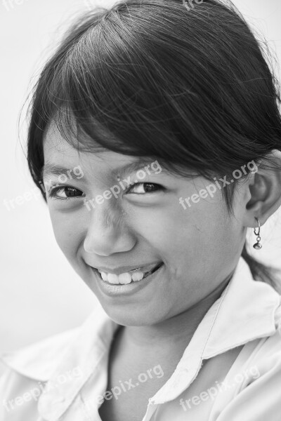 Portrait Black And White Human Girl Woman