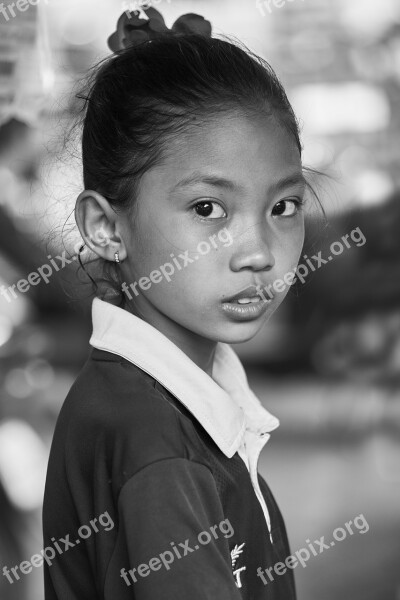 Portrait Black And White Human Girl Woman