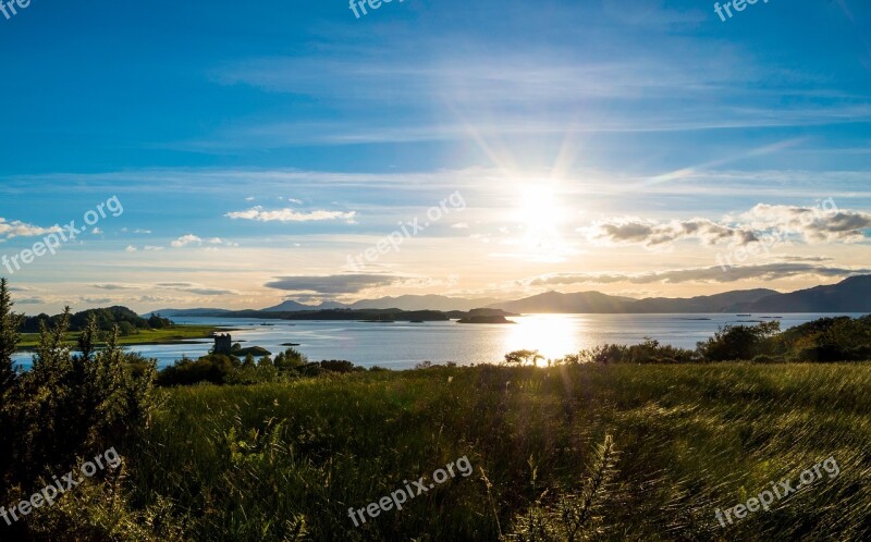 Hole Linnhe Castle Stalker Sunset Evening Clouds