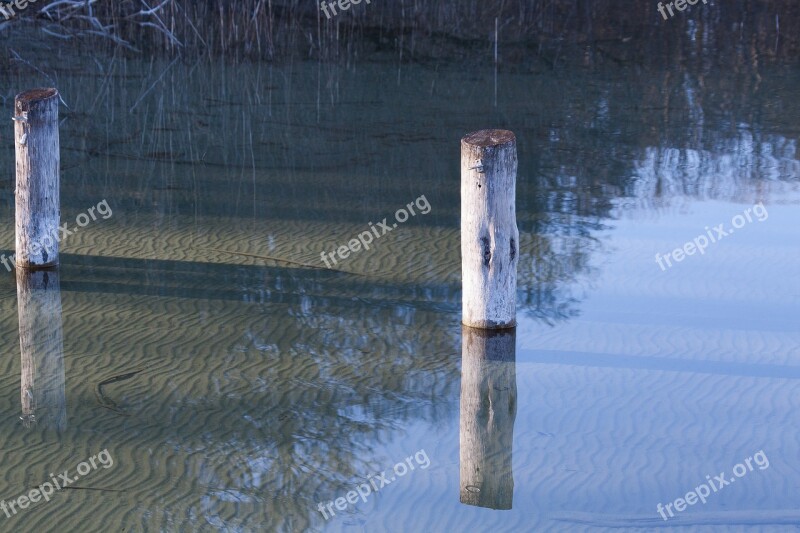 Lake Pier Water Wooden Posts Nature