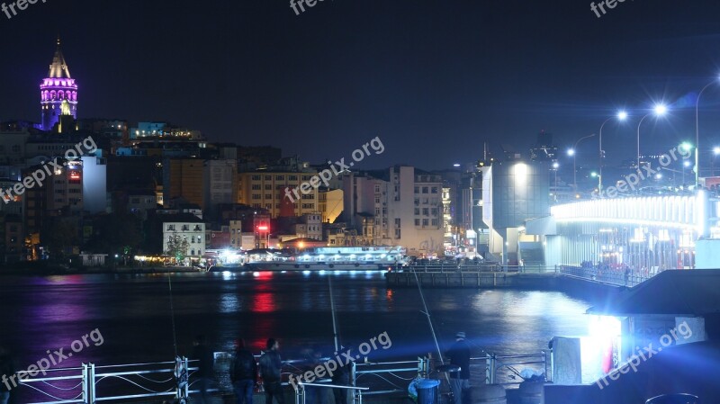 Istanbul Night Light Landscape Galata City