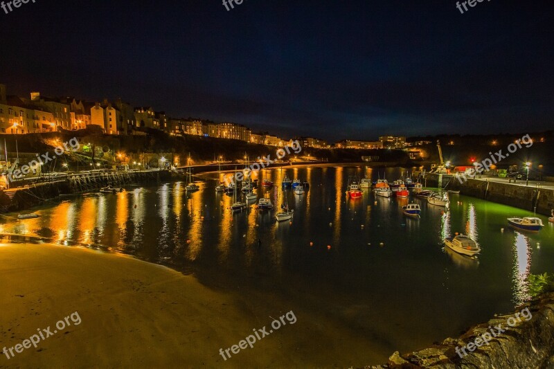 Port Night City Ships Tenby