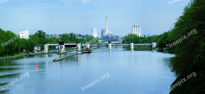 Neckar Lock Power Plant Heilbronn Panorama