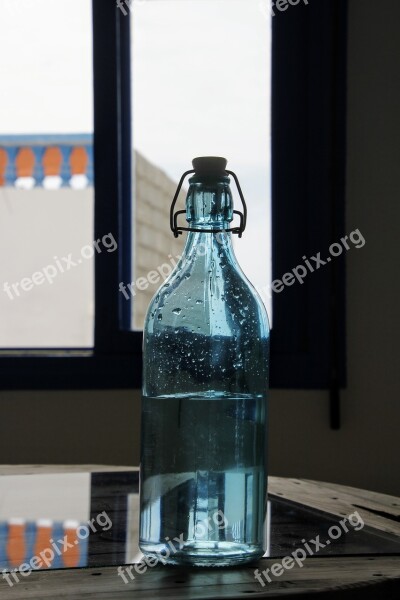 Glass Bottle Blue Water Water Bottle Glass