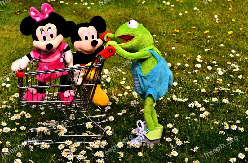 Kermit Frog Micky Mouse Plush Toys Shopping Cart