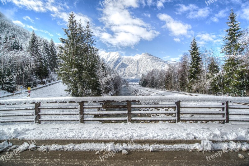 Winter Landscape Stacked Focus Bridge Pines