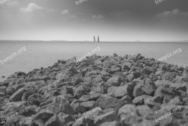 Lake Rock Black And White Water Landscape