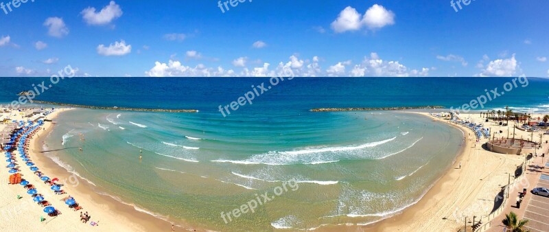 Israel Netanya Panorama Sea Wave