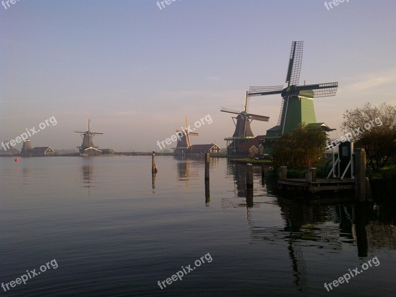 Zaanse Schans Windmills Sunrise Free Photos