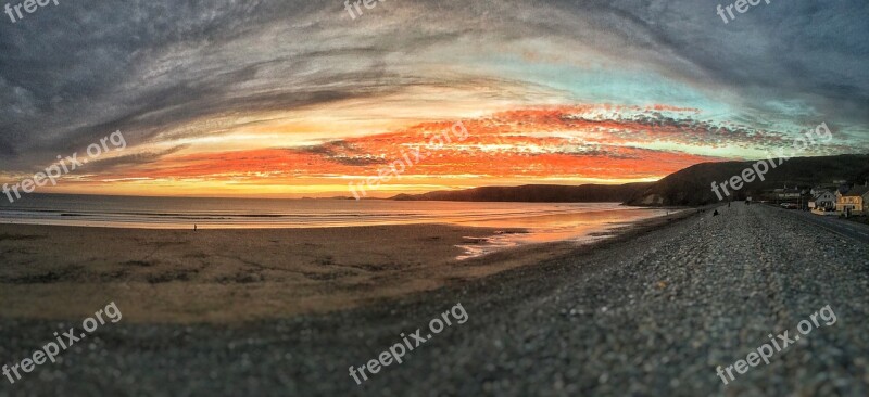 Newgale Pembrokeshire Beach Sunset Wales