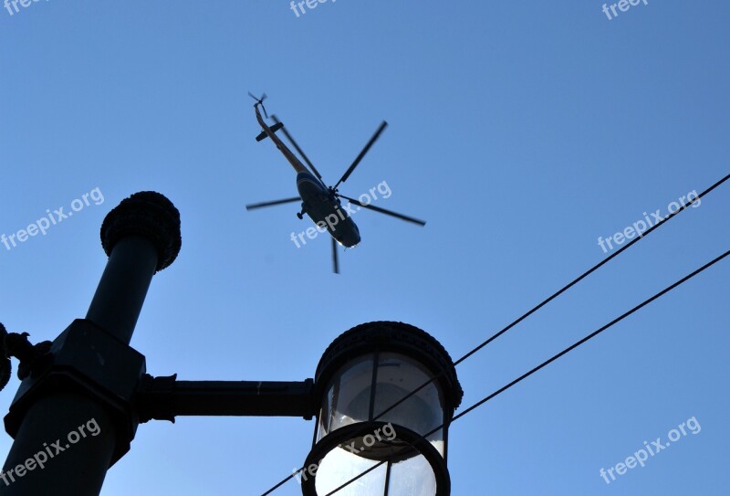 Lantern Helicopter Wire Blue Sky