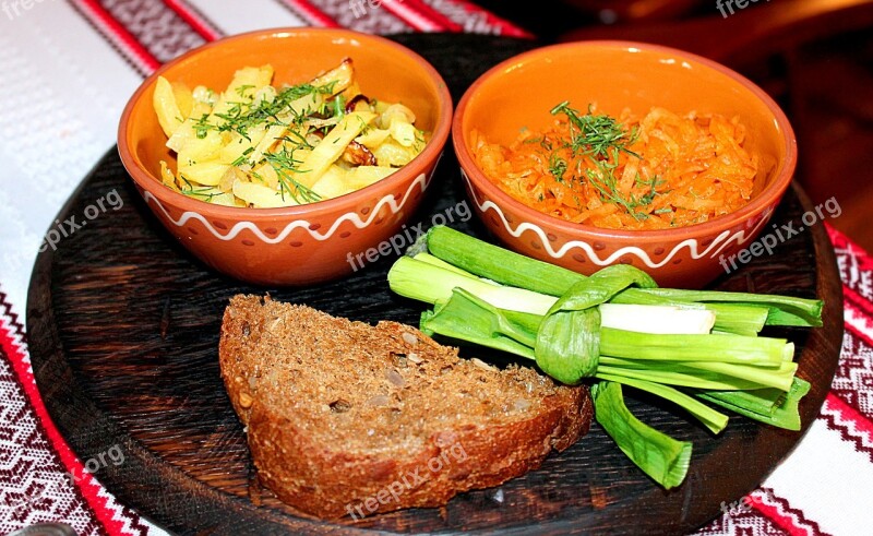 Dinner Appetizer Fried Potatoes Carrot Bread